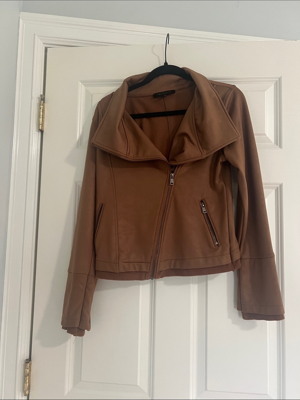 Women’s Brown Faux Leather Zip Jacket